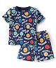 Babyhug Cotton Knit Single Jersey Half Sleeves Night Suit With Text & Smiley Print - Navy Blue