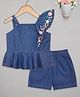 Budding Bees  Sleeveless Floral Embroidered Denim Top & Shorts Set - Blue