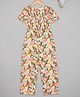 Budding Bees Half Sleeves Floral Printed Jumpsuit - Yellow