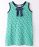 CrayonFlakes Sleeveless Floral Printed & Bow Applique Dress - Green