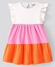 Bonfino 100% Cotton Sleeveless Solid Color Cut and Sew Design Frock with Bloomer - Pink White & Orange