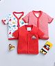 BUMZEE Pack Of 3 Half Sleeves Striped & Vehicles Printed Jhablas - Red & White
