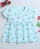 BUMZEE Half Sleeves Cats Printed Dress - Powder Blue