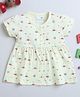 BUMZEE Half Sleeves Sail Boat & Fish Printed Dress - Lemon Yellow