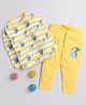 BUMZEE Cotton Knitted Full Sleeves Raccoon Printed Tee & Pajama Set - Yellow