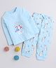 BUMZEE Cotton Knitted Full Sleeves Floral & Bunny Printed Tee With Pajama - Sky Blue