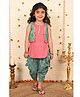 Kinder Kids Sleeveless  Striped Pattern & Sequin Embellished Kurta With  Floral Printed Dhoti & Jacket - Green & Peach