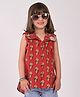 Kinder Kids Sleeveless Flower  Printed Shirt Style Top - Red