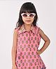 Kinder Kids Sleeveless Flower  Printed Shirt Style Top - Pink