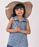 Kinder Kids Sleeveless Flower  Printed Shirt Style Top - Blue
