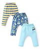 Babyhug Cotton Knit Interlock Full Length Diaper Leggings With Striped & Car Print Pack Of 3 - Yellow & Blue