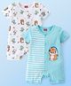 Babyhug 100% Cotton Interlock Knit Half Sleeves Romper Stripes & Animal Print Pack Of 2 - Multicolor
