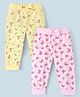 Doodle Poodle 100% Cotton Full Length Lounge Pants with Bow Applique Butterfly Print Pack of 2 - Pink & Yellow