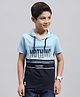 Monte Carlo Half Sleeves Colour Blocked Nothing Text Printed Hooded Tee - Sky Blue & Navy Blue