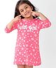 Babyhug Cotton Knit Single Jersey Three Fourth Sleeves Nighty With Text & Floral Print - Pink