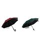 Absorbia Wine Red Straight Um + Green Folding Umbrella Combo - Rain/Sun Protection Windproof & Fancy!