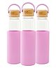 Better Home Glass Water Bottle w/ Sleeve (500ml) - Non Slip Silicon & Bamboo Lid - Pink (3pk)