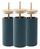Better Home Glass Tumbler Set (3 Pack) | Leak & Sweat Proof | Travel Mug with Bamboo Straw & Lid | 450ml | Grey