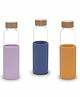UMAI Borosilicate Glass Water Bottle with Sleeve 550ml | Non Slip Silicon Sleeve & Bamboo Lid | Fridge Water Bottle for Home & Office (Purple-Yellow-Blue, Pack of 3)