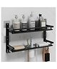 Plantex 5in1 Stainless Steel Bathroom Shelf- Soap/Tumbler/Toothbrush Holder & Accessory Stand, Wall Mounted (Black)