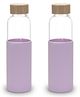 UMAI Borosilicate Glass Water Bottle with Sleeve 550ml | Non Slip Silicon Sleeve & Bamboo Lid | Fridge Water Bottle For Home & Office (Purple, Pack of 2)