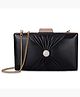 Clownfish Faux Leather Party Clutch - Ritzy Collection. Chic Black Women's Wallet with Chain Strap & Button Closure.