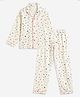 Campana Rayon Woven Full Sleeves Hearts Printed Shirt & Pajama Set - White & Pink