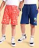 Honeyhap Cotton Looper Knee Length Bermuda Text Print Pack of 2 - Spicy Orange & Navy Peony