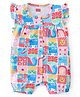 Babyhug 100% Cotton Knit Half Sleeves Romper With Kitten Print - Multicolour