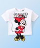 Babyhug Disney Cotton Knit Oversized Half Sleeves T-Shirt with Minnie Mouse Applique Detailing - White