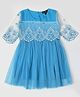 Bella Moda Three Fourth Sleeves Floral Embroidered Net Detailed  Dress - Blue