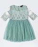 Bella Moda Three Fourth Sleeves Floral Embroidered Net Detailed  Dress - Sea Green