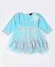 Bella Moda Full Sleeves Butterfly Embroidered Net Detailed Dress - Blue