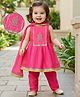 Babyoye  Sleeveless  Embroidered Kurti & Salwar Set with Dupatta - Fuschia