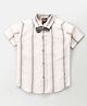 Little Kangaroos Cotton Knit Half Sleeves Striped Shirt With Bow - White