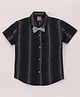 Little Kangaroos Cotton Knit Half Sleeves Striped Shirt With Bow - Navy Blue