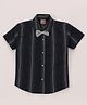 Little Kangaroos Cotton Knit Half Sleeves Striped Shirt With Bow - Navy Blue