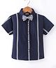 Little Kangaroos Cotton Knit Half Sleeves Striped Shirt With Bow - Navy Blue