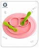 Aditi Toys Oval Baby Food Tray, Silicon Food Plate With Multiple Compartments & Two Spoons, Silicone Plate For Feeding Baby, Easy To Clean Silicon Plate Microwave & Dishwasher Safe - Pink