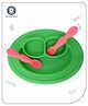 Aditi Toys Oval Baby Food Tray, Silicon Food Plate With Multiple Compartments & Two Spoons Silicone Plate For Feeding Baby, Easy To Clean Silicon Plate Microwave & Dishwasher Safe - Dark Green