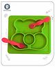 Aditi Toys Square Baby Food Tray, Silicon Food Plate With Multiple Compartments & Two Spoons, Silicone Plate For Feeding Baby, Easy To Clean Silicon Plate Microwave & Dishwasher Safe -Light Green