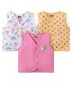 Babyhug 100% Cotton Poplin Sleeveless Front Open Jhablas Floral Print Pack of 3- Pink Yellow & White