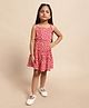 Superminis Sleeveless Floral  Printed Rayon Tiered Dress - Red & White