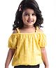 Babyhug Cotton Woven Half Sleeves Off Shoulder Schiffli Top - Yellow