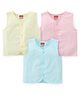 Babyhug 100% Cotton Poplin Sleeveless Front Open Jhablas Solid Colour Pack of 3- Pink Yellow & Blue