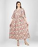 misbis Three Fourth Sleeves Floral Printed Maternity Dress With Concealed Zipper Nursing Access -  Pink