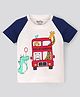 Bonfino 100% Cotton Knit Raglan  Sleeves T-Shirt with Bus & Animal Print - White
