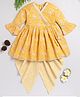 TOONYPORT Three Fourth Sleeves Floral Printed Lace Embellished Kurta & Dhoti Set - Yellow