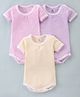 I Bears Cotton Knit Half Sleeves Onesies Solid Colour Pack of 3 - Pink Purple & Beige