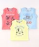 Zero Sinker Sleeveless Text Printed T-Shirts Pack of 3 - Pink Blue & Yellow